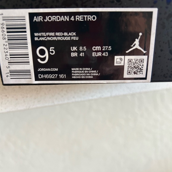 NWB Nike Sir Jordan 4 Retro Red Cement White Black DH6927-161 Men’s Size 9.5 - Picture 9 of 9